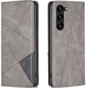 Mobigear Telefoonhoesje geschikt voor Samsung Galaxy S23 Plus Hoesje | Mobigear Rhombus Slim Bookcase | Pasjeshouder voor 2 Pasjes | Telefoonhoesje voor Pinpas / OV Kaart / Rijbewijs - Grijs