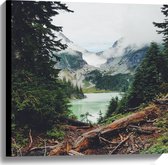 WallClassics - Canvas  - Liggende Boomstronken in Berggebied met Mist - 60x60 cm Foto op Canvas Schilderij (Wanddecoratie op Canvas)