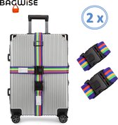 2 x Kofferriem - Bagage Band - Luggage Belt - Bagage Gordel - met SlideLock en adreslabel - Afstelbaar - 200 cm x 5 cm - Rainbow