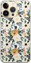 Leuke Telefoonhoesjes - Hoesje geschikt voor iPhone 14 Pro Max - Lovely flowers - Soft case - TPU - Tekst - Geel