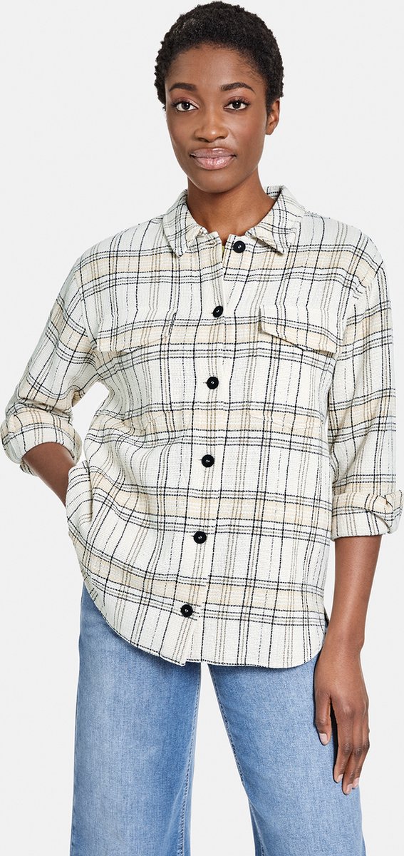 GERRY WEBER Dames Geruit shacket Ecru/Weiss/Grün Karo-40