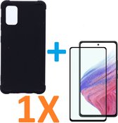 Anti-Shock silicone hoesje zwart met 1 Pack Full Tempered glas Screen Protector Geschikt voor: Samsung Galaxy A73 5G