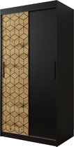 InspireMe - Kledingkast met 2 schuifdeuren, Modern-stijl, Een kledingkast met planken (BxHxD): 100x200x62 - GIPS T 100 Zwart Mat + Artisan Eik met 2 lades