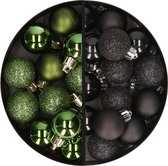 Kerstballen 34x st - 3 cm - groen en zwart - kunststof
