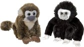 Nature Planet Apen knuffels - set 2x - Squirrel aap/Gibbon Aap 18 cm