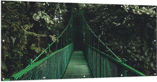 WallClassics - Tuinposter – Groene Brug in Bosgebied - 200x100 cm Foto op Tuinposter  (wanddecoratie voor buiten en binnen)