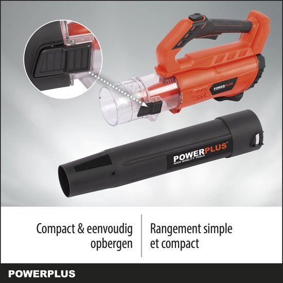 Powerplus Dual Power Draadloze Bladblazer POWDPG7521 - Bladblazer op Batterij van 20 V, Bladzuiger, maximale luchtsnelheid van 145 km/u, Tuingereedschap, zonder Batterij en Oplader van Powerplus — afbeelding 4