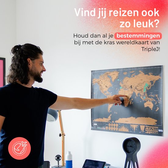 Triple J - Carte du Wereldkaart à Scratch - Carte du monde à gratter - Zwart
