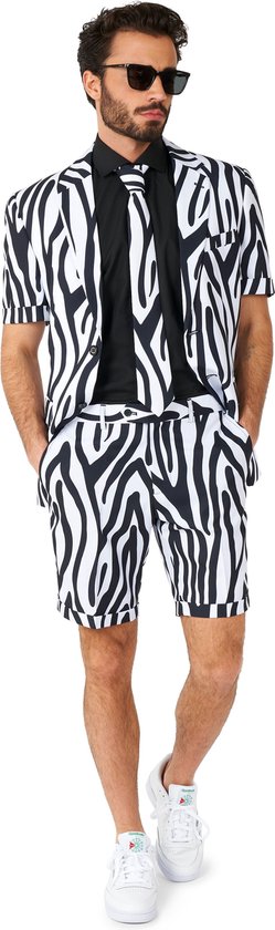 OppoSuits Zazzy Zebra - Heren Zomer Pak - Tropical Kostuum - Zwart - Maat EU 62