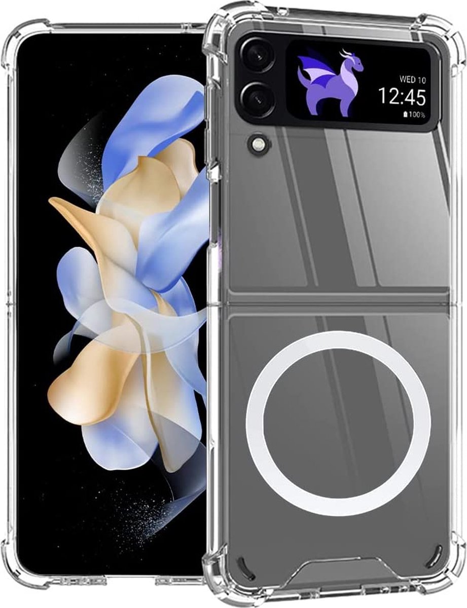 Samsung Z Flip 4 Hoesje Doorzichtig met Magnetische Cirkel - MagSafe Compatible Hoesje voor Galaxy Z Flip 4 - Hoesje - Transparant