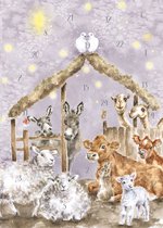 Adventskalender Kaart A4 Wrendale - Away in a Manger farmyard animal advent calendar