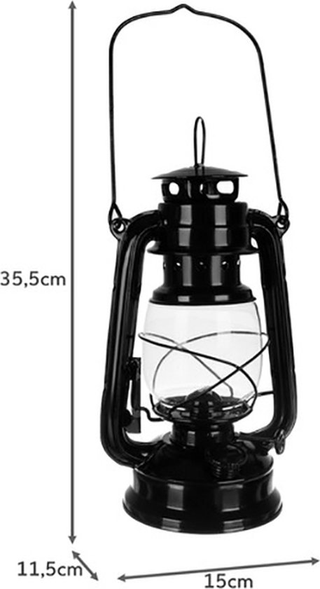 Olielamp - zwart -stormlamp - gegalvaniseerd staal - voor binnen en buitengebruik - 35 cm - 