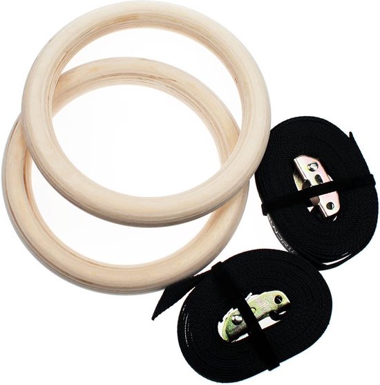 Sundried®, gymnastiek, houten turnringen met straps, fitnessstudio
