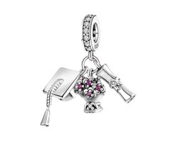 Fler® | Bedel | Past op populaire bedel armbanden (standaard-3mm) | armbandbedel | Geslaagd | Afgestudeerd | Diploma | Afstuderen | Bloemen | Opleiding | Hangbedel Charm | 925 Sterling Zilver | Zirkonia | Kerstcadeau | Valentijn kado
