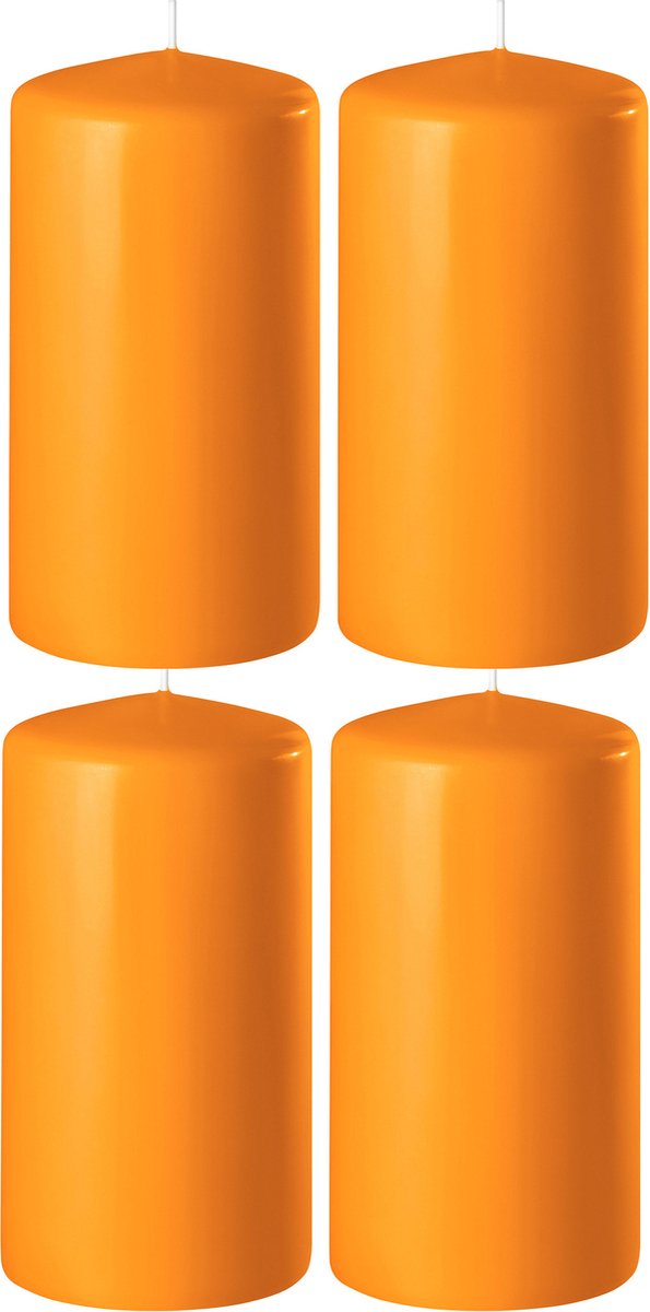 Enlightening Candles 4x Oranje cilinderkaarsen/stompkaarsen 6 x 15 cm 58 branduren - Geurloze kaarsen oranje - Woondecoraties
