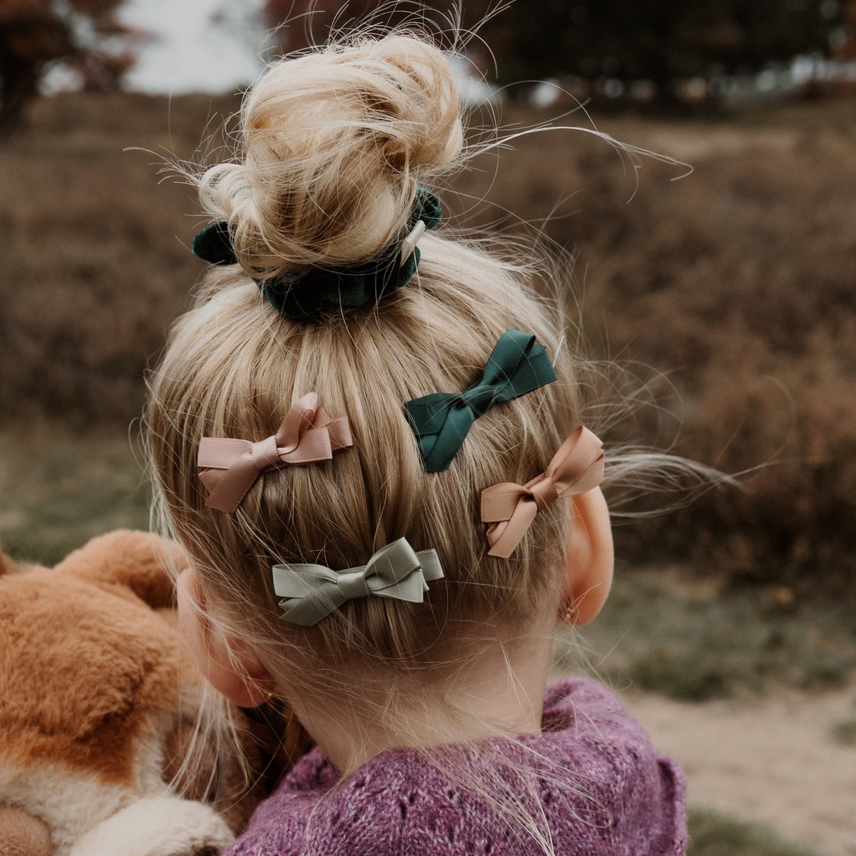 Haarspeldjes met strik - moss satin | Groen | Meisje