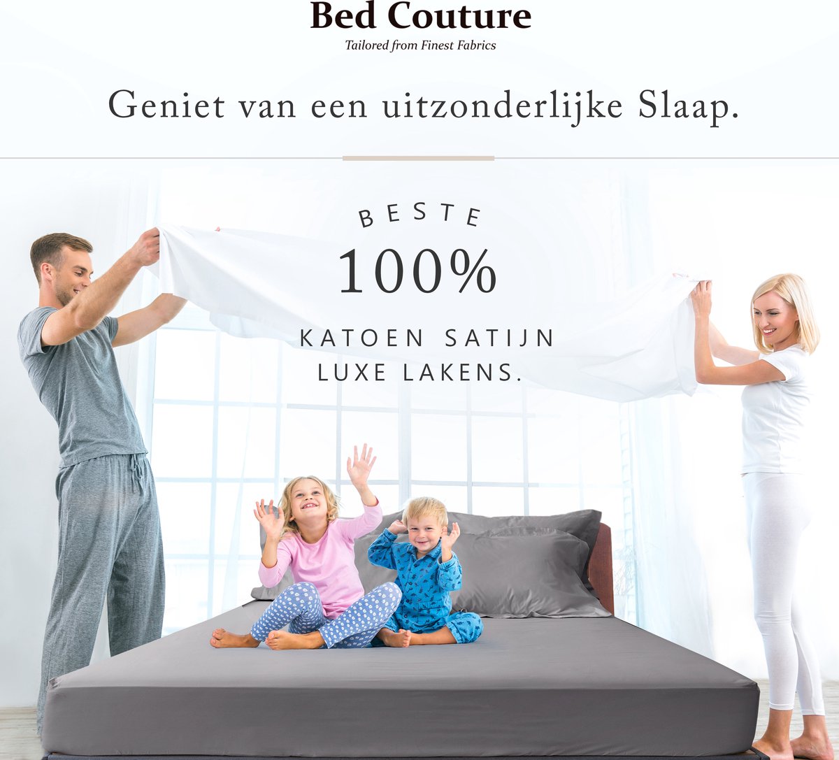 Bed Couture Satijnen Hoeslaken 100% Katoen Satijn - Zilver Grijs -  160x200cm -... | bol.com