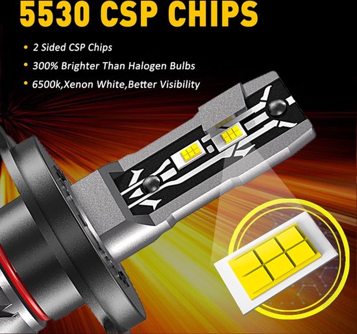 TLVX H4 30000 Lumen Perfect fit LED lampen 6000k Helder Wit (set 2 stuks), CANBUS, CSP LED CHIP, 100 Watt, Auto - Scooter - Vespa - Motor - Dimlicht - Grootlicht - Koplampen - Autolamp - Autolampen 12V – foto 7