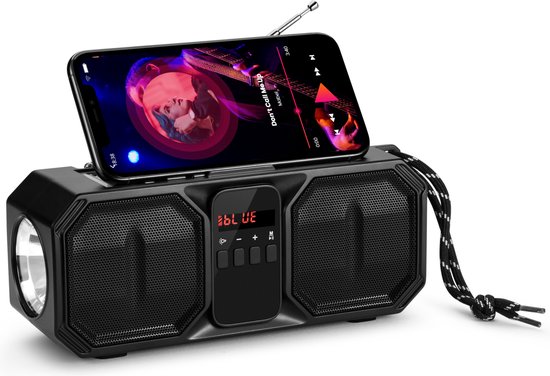 Denver Noodradio - Bluetooth Speaker - Solar Powerbank - 80W - FM Radio - Zaklamp - USB - BTG158 - Zwart
