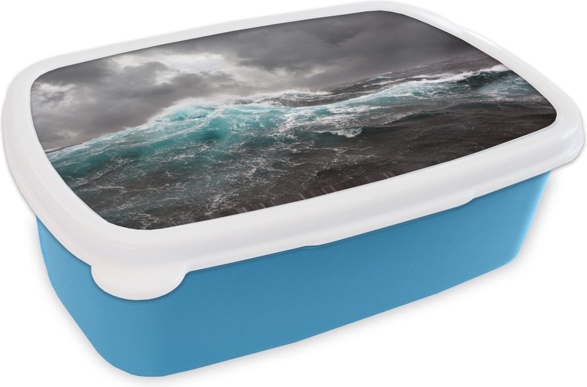 Broodtrommel Blauw - Lunchbox - Brooddoos - Oceaan - Storm - Golf - 18x12x6 cm - Kinderen - Jongen