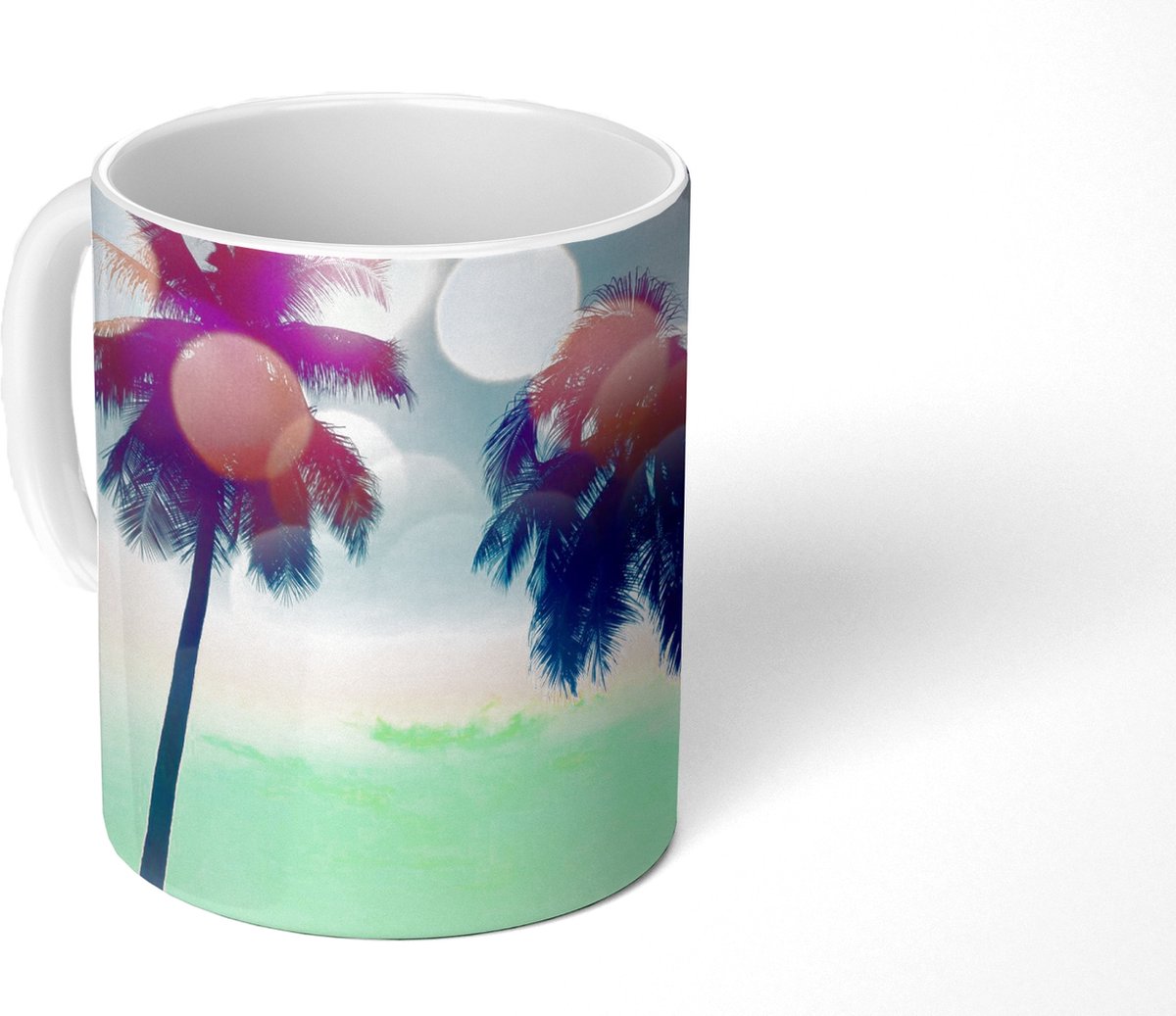 Mok - Koffiemok - Zomer - Palmen - Lucht - Roze - Mokken - 350 ML - Beker - Koffiemokken - Theemok