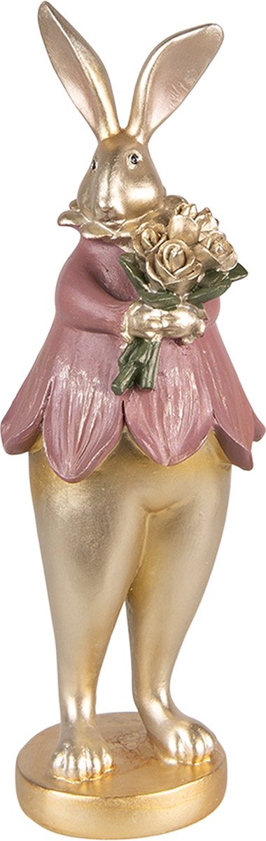 Beeld Konijn 11x10x29 cm Goudkleurig Polyresin - Pasen