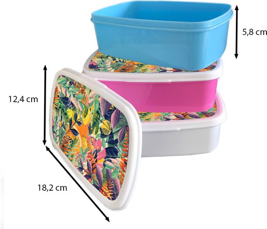 Lunch box Blauw - Lunch box - Boîte à pain - Fleurs - Jungle - Tropical - 18x12x6 cm - Enfants - Garçon