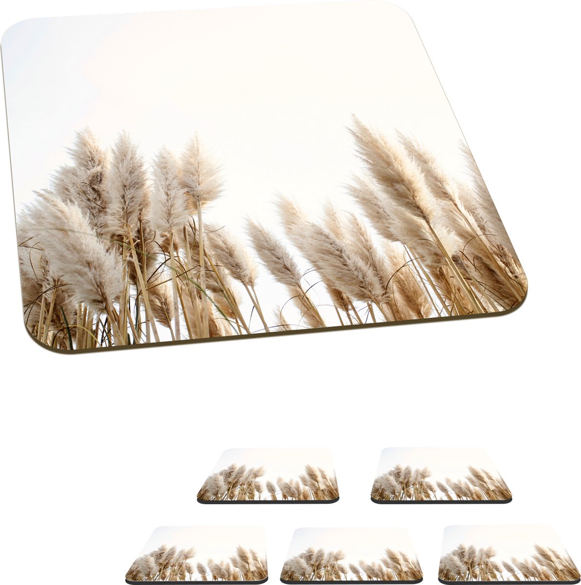 Onderzetters voor glazen - Graan - Lucht - Pastel - 10x10 cm - Glasonderzetters - 6 stuks