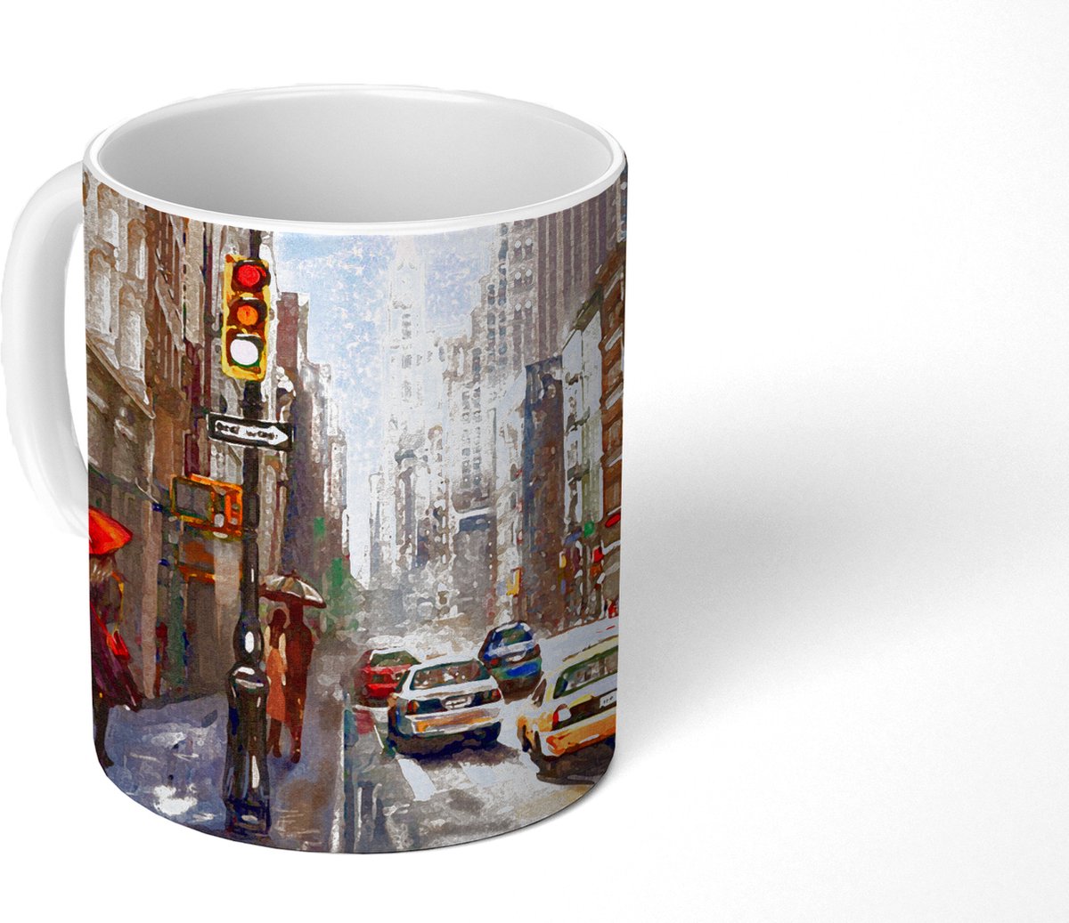 Mok - Koffiemok - Schilderij - Stad - Auto - Olieverf - Mokken - 350 ML - Beker - Koffiemokken - Theemok