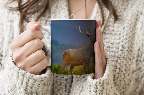 Mug - Tasse à café - Cerf - Berg - Herbe - Coucher de soleil - Animaux - Nature - Tasses - 350 ML - Tasse - Tasses à café - Tasse à thé