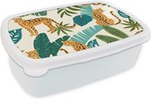 Lunchbox Wit - Lunchbox - Breadbox - Jungle - Léopard - Plantes - Motif - Meiden - Garçons - 18x12x6 cm - Adultes