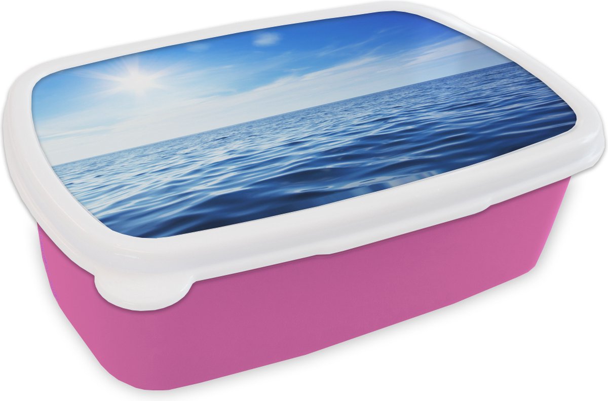 Broodtrommel Roze - Lunchbox - Brooddoos - Zee - Lucht - Zon - 18x12x6 cm - Kinderen - Meisje