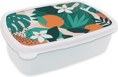 Broodtrommel Wit - Lunchbox - Brooddoos - Bloemen - Fruit - Jungle - 18x12x6 cm - Volwassenen