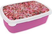 Broodtrommel Roze - Lunchbox - Brooddoos - Bloemen - Kleuren - Rozen - 18x12x6 cm - Kinderen - Meisje