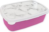 Broodtrommel Roze - Lunchbox - Brooddoos - Marmer - Textuur - Grijs - Zwart - 18x12x6 cm - Kinderen - Meisje