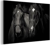 Wanddecoratie Metaal - Aluminium Schilderij Industrieel - Paarden - Dieren - Zwart - 60x40 cm - Dibond - Foto op aluminium - Industriële muurdecoratie - Voor de woonkamer/slaapkamer