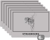 Set de Table - Napperons Plastique - Strasbourg - Zwart Wit - Carte - Plan de Ville - Carte - 45x30 cm - 6 pièces - Résistant à la Chaleur - Antidérapant - Coussinet - Amovible