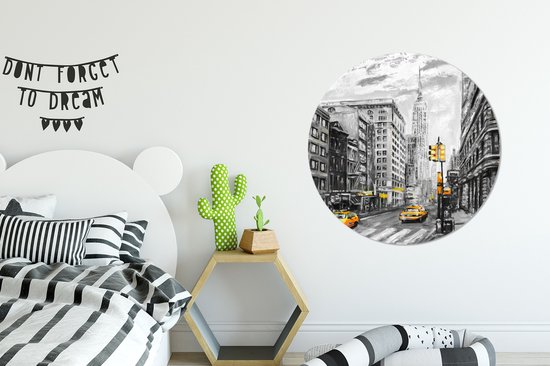 WallCircle - Wall Circle - Wall Circle Indoor - Tableau - Ville - Voiture - Jaune - 90x90 cm - Décoration murale - Peintures Ronds