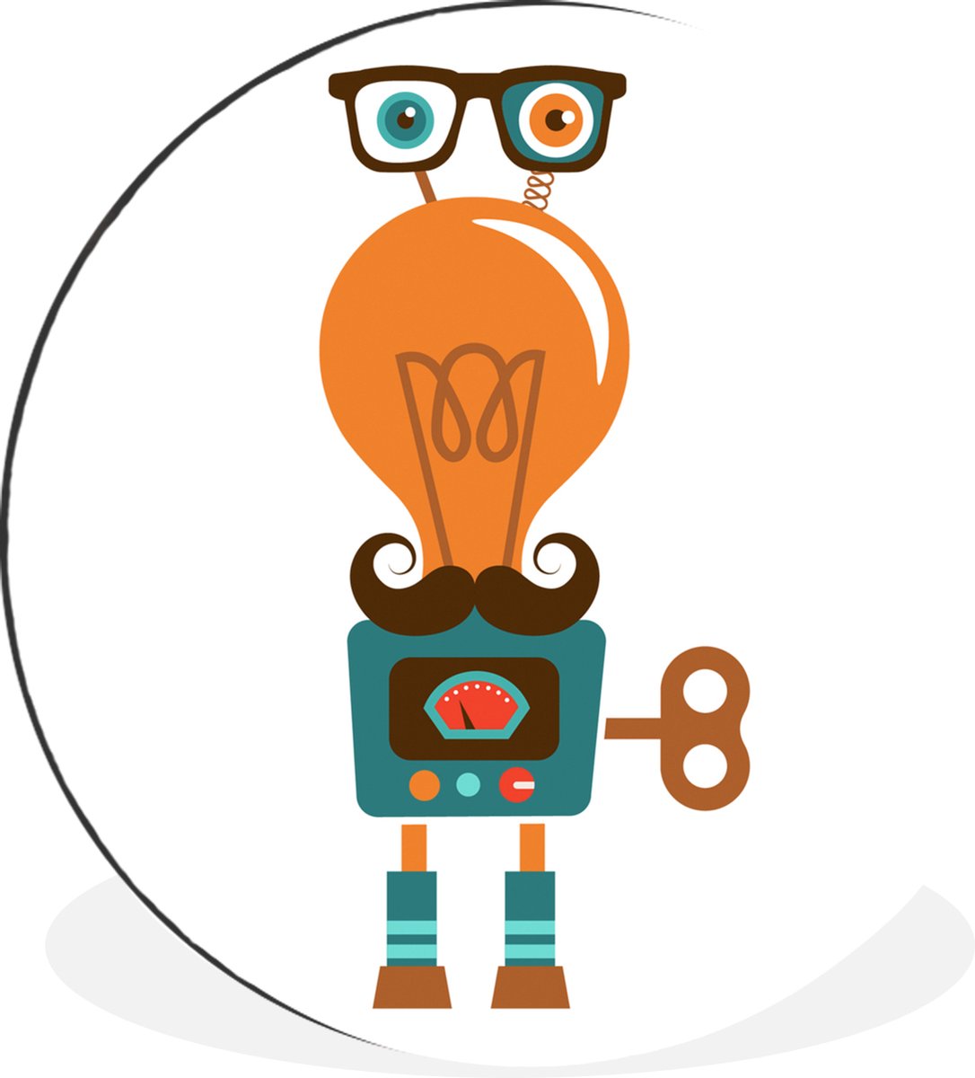 WallCircle - Wandcirkel - Muurcirkel - Robot - Bril - Gloeilamp - Snor - Kinderen - Jongen