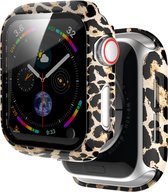 Strap-it PC Hardcase bescherming - Geschikt voor Apple Watch case 41 mm - Hoesje geschikt voor Apple Watch 7/8 case met glas - Luipaard bruin - iWatch cover voor maat 41 mm