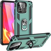 Mobigear Hoesje geschikt voor Xiaomi Redmi 10C Telefoonhoesje Hardcase | Mobigear Armor Ring Backcover Shockproof met Ringhouder | Schokbestendig Redmi 10C Telefoonhoesje | Anti Shock Proof - Groen