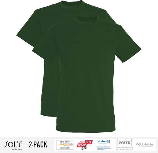 2 Pack Sol's Heren T-Shirt 100% biologisch katoen Ronde hals Bottle Groen Maat XL