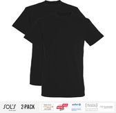 2 Pack Sol's Heren T-Shirt 100% biologisch katoen Ronde hals Zwart Maat XL