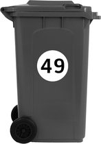 Containerstickers Huisnummer "49" - 25x25cm - Wit met Zwarte Cirkel - Set van 4 dezelfde Vinyl Stickers - Klikostickers