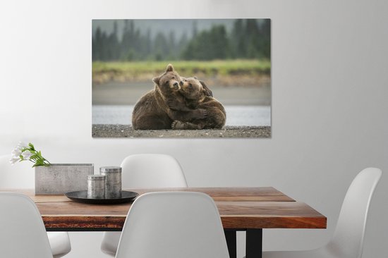 Jouer grizzlis toile 2cm 90x60 cm - impression photo sur toile peinture (Décoration murale salon / chambre à coucher) / Animaux sauvages Peintures Toile