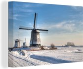 Canvas Schilderij Nederlands winterlandschap - 90x60 cm - Wanddecoratie