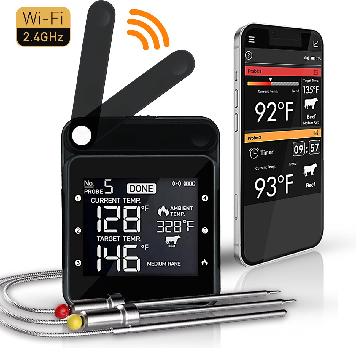 Nomestic Smart Vleesthermometer – BBQ thermometer – Vleesthermometer Bluetooth – Oventhermometer Meat thermometer Inclusief Mobiele App
