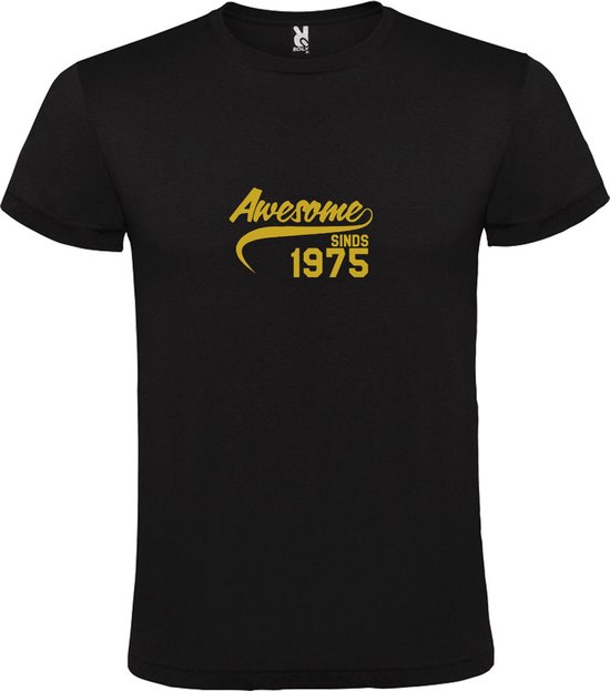 Zwart T-Shirt met “Awesome sinds 1975 “ Afbeelding Goud Size XXXXL