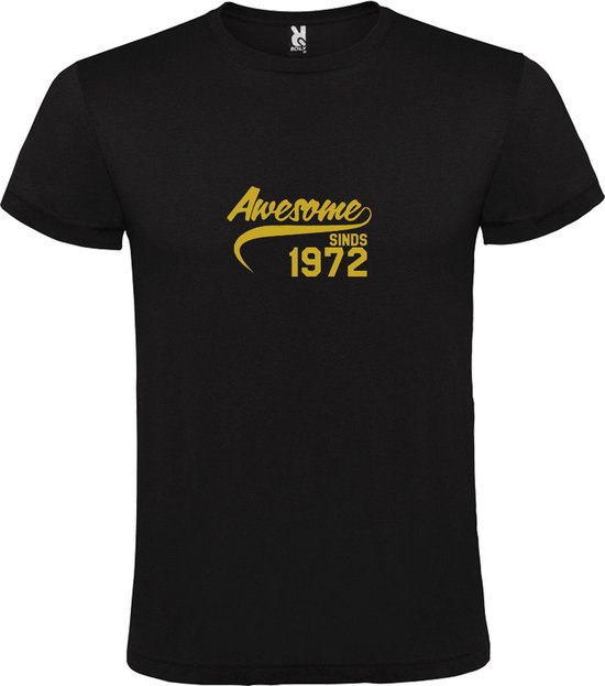 Zwart T-Shirt met “Awesome sinds 1972 “ Afbeelding Goud Size XXL