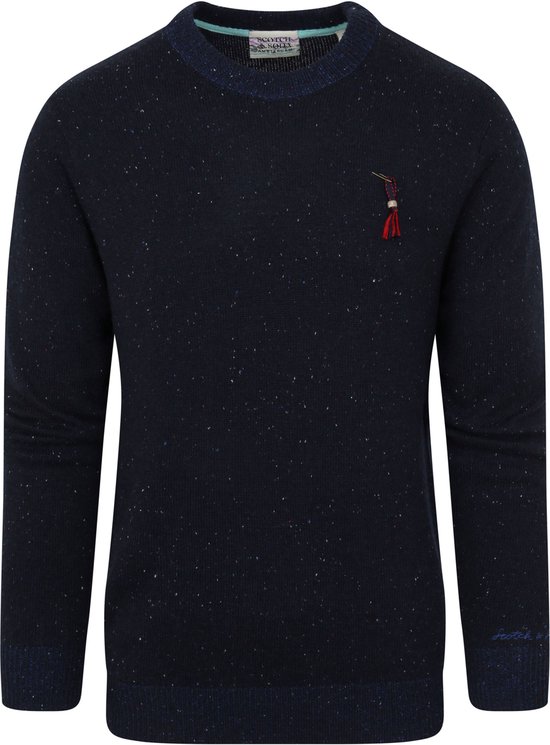 Scotch and Soda - Pullover Mix Wol Gespikkeld Donkerblauw - Heren - Maat XXL - Regular-fit